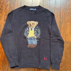 Ralph Lauren Black Crewneck Sweater with Bear Design